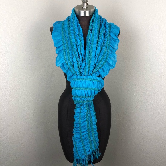 Blue Ruffle Fringe Scarf Large Wrap NWT QVC - Picture 4 of 8